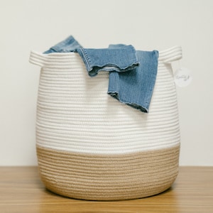 Cotton Rope Basket: Large Woven Storage Basket for Laundry, Nursery Basket, Baby Shower Gift, Home Decor Gift, Living Room Blanket Basket