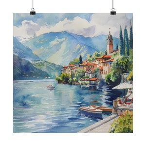 Lake Como Italy Watercolor Print, Italy Painting, Peaceful Lakeside Art Print, Italian Wall Art, Italy Home Decor, Italy Travel Poster
