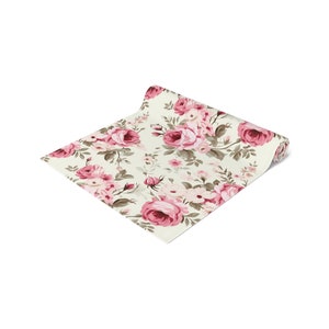 Aperturee Vintage Floral Table Runner with Dark Blue and Polka Dot Pattern, for Retro and Farmhouse Kitchen