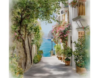 Capri Italy Art Print: Mediterranean Watercolor Travel Poster Gift