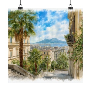 Naples Art Print, Mount Vesuvius Watercolor Painting, Italy Wall Art, Italian Wall Decor, Southern Italy Travel Poster, Europe Travel Gift