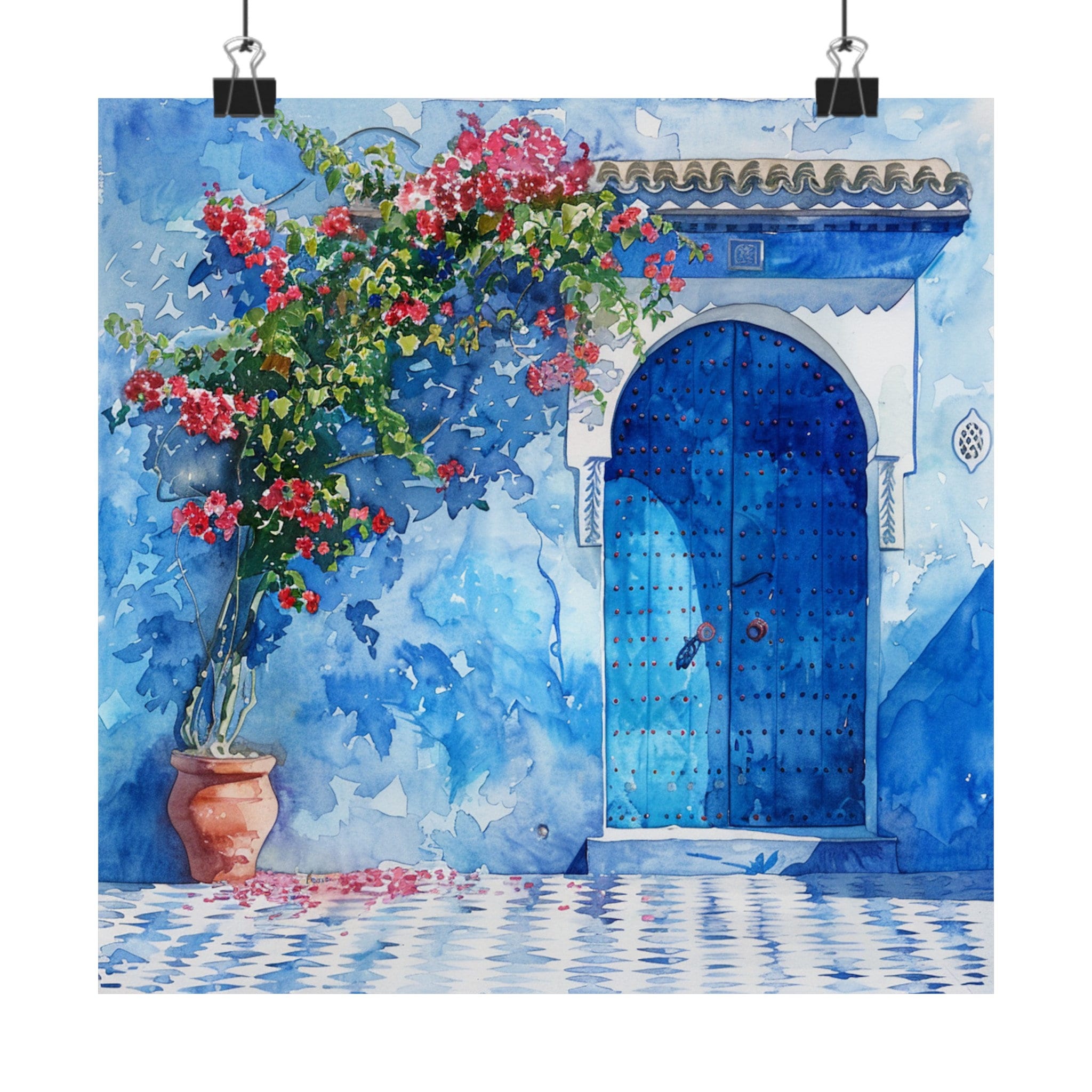 【F15号】good blue(FRANCOIS) oil painting Blue Moroccan Door Painting, Morocco Art Print, Watercolor