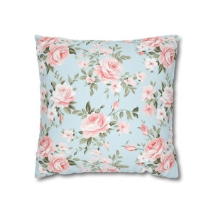 Shabby Chic Rose Pillow Cover, Pink Roses Throw Pillowcase, Floral Pillow, Rose Decor, Living Room Decor, Shabby Chic Bedding