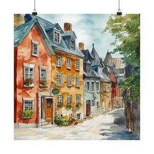 Quebec Art, French Canadian Streetscape Watercolor Painting, Quebec City Canada Print, Petit Champlain Travel Poster, Travel Gift