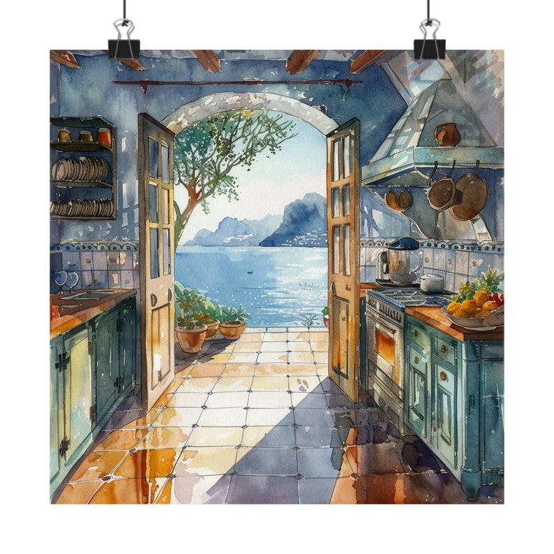 Capri Painting Italian Kitchen Art Print Vintage Italy Watercolor Print