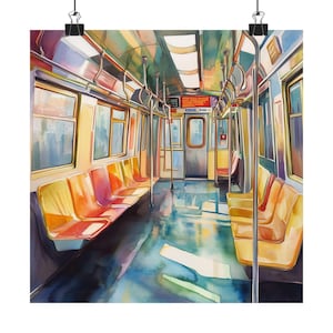Impresión de asiento del metro de Nueva York, regalo de viaje a Nueva York, La Gran Manzana, póster de Manhattan (Nueva York), decoración de transporte público, arte retro del metro, arte mural de trenes
