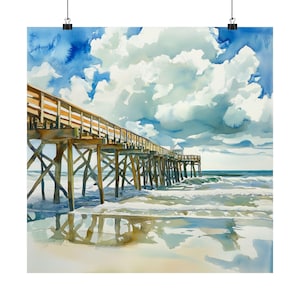 Folly Beach Pier Art Print, Coastal South Carolina Watercolor Painting, Carolinas Wall Art, Folly Island Print US Travel Poster, Travel Gift