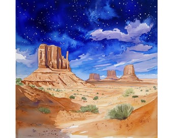 Monument Valley Art Print, Utah Wall Art, Western US Watercolor Painting, Utah Landscape Print, USA Wall Decor, Travel Poster, Travel Gift