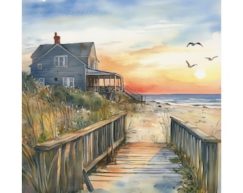 Acquerello di Cape May: stampa artistica della costa del New Jersey