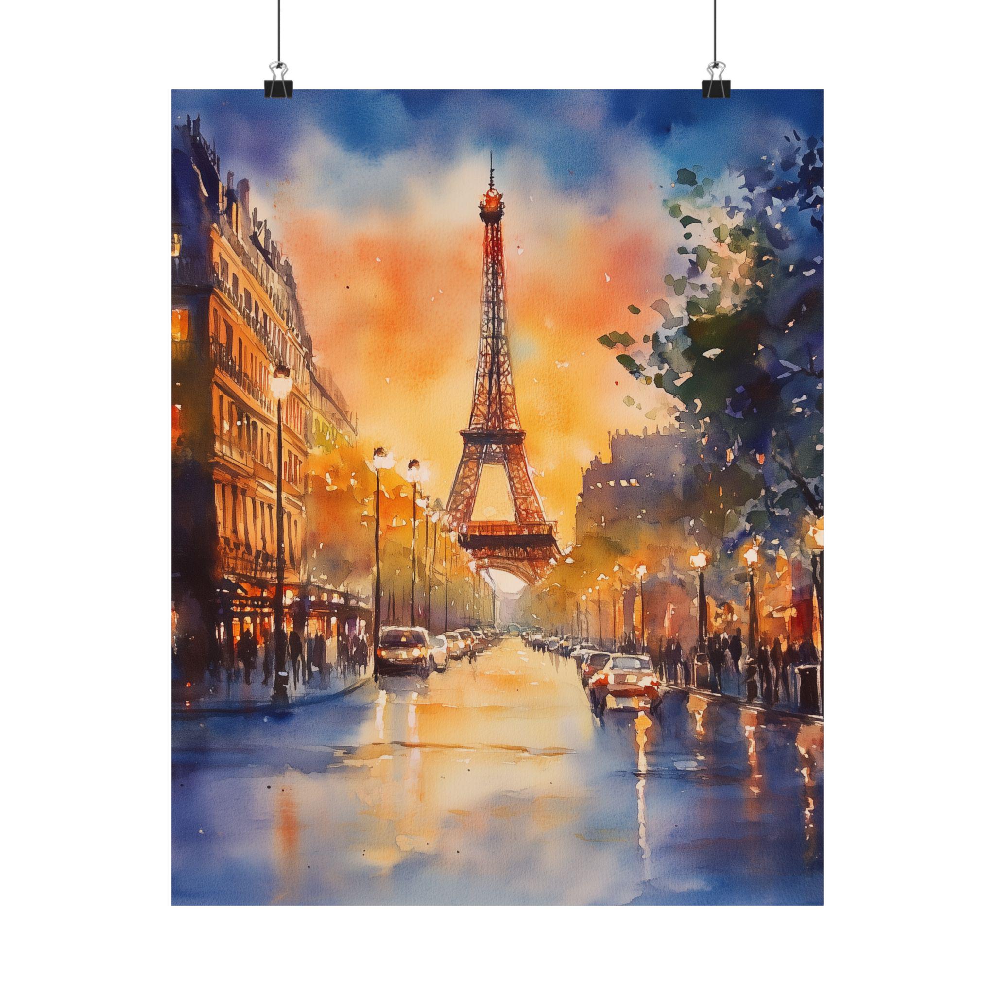 エッフェル塔の水彩画：パリの夜景アートプリントギフト - Etsy 日本