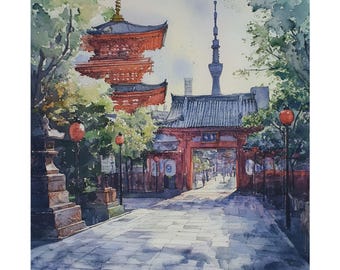 Tokyo Japan Art Print, Japan Wall Art, Watercolor Painting, Tokyo Cityscape, Japanese Art, Tokyo Art, Asian Art, Travel Poster, Travel Gift