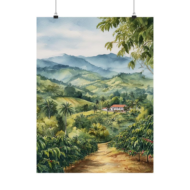 Colombian Coffee Farm Watercolor Painting: Latin America Travel Poster Gift, Colombia Landscape Art Print image 7