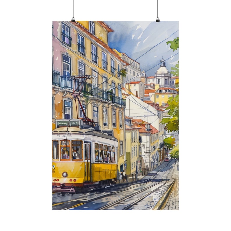Lisbon Portugal Art Print, Lisbon Tram 28 Trolley Streetcar Artwork, European Watercolor Painting, Cityscape Travel Poster, Travel Gift