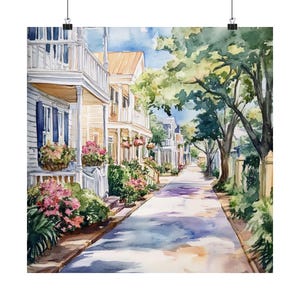 Beaufort South Carolina Watercolor Print: Quaint Southern Streetscape Art