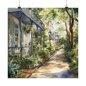 Garden District New Orleans Art, pintura em aquarela de Louisiana, impressão de arte de parede de NOLA, pôster de viagem do sul dos EUA, presente de viagem dos EUA