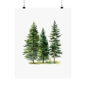 Watercolor Pine Trees Painting Misty Forest Art Print Pine Tree Evergreen Forest Landscape Wall Art Poster