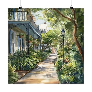 Pintura Garden District, impressão de arte de parede de Nova Orleans, impressão em aquarela do sul da Louisiana, pôster de viagem de NOLA, presente de viagem dos EUA