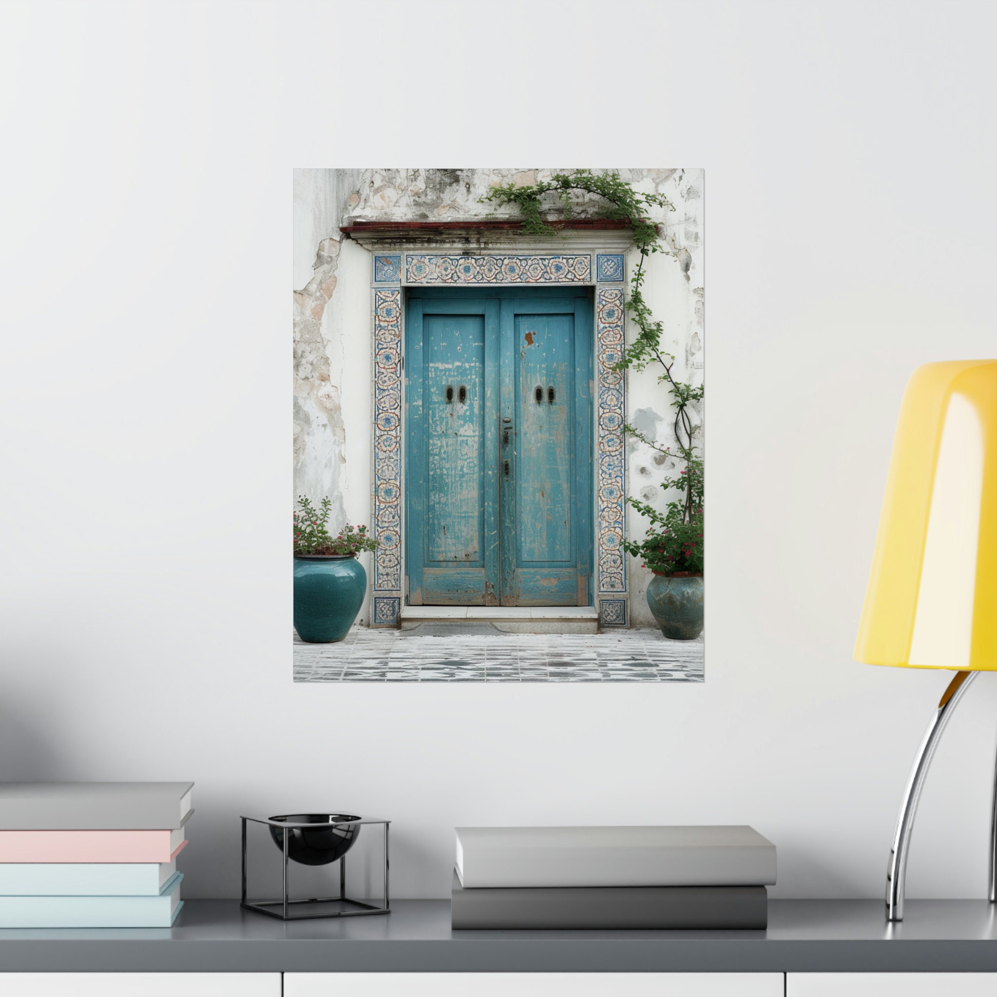 European Rustic Blue Door Art Print, Vintage Mediterranean Wall