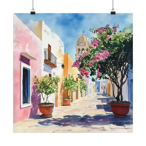 Merida Mexico Art Print, Watercolor Painting, Yucatan Art, Mexican Streetscape Print, Latin American Travel Poster, Travel Gifts
