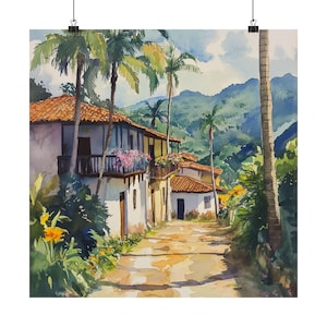 Arte de Salento Colombia, impresión de arte mural de América del Sur, palmeras, pintura de acuarela de América Latina, póster de viaje de paisaje, regalo de viaje