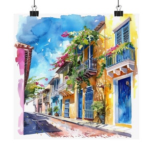 Cartagena Painting Colombia Streetscape Art Print, Watercolor Print, Travel Art, Colonial South American Artwork
