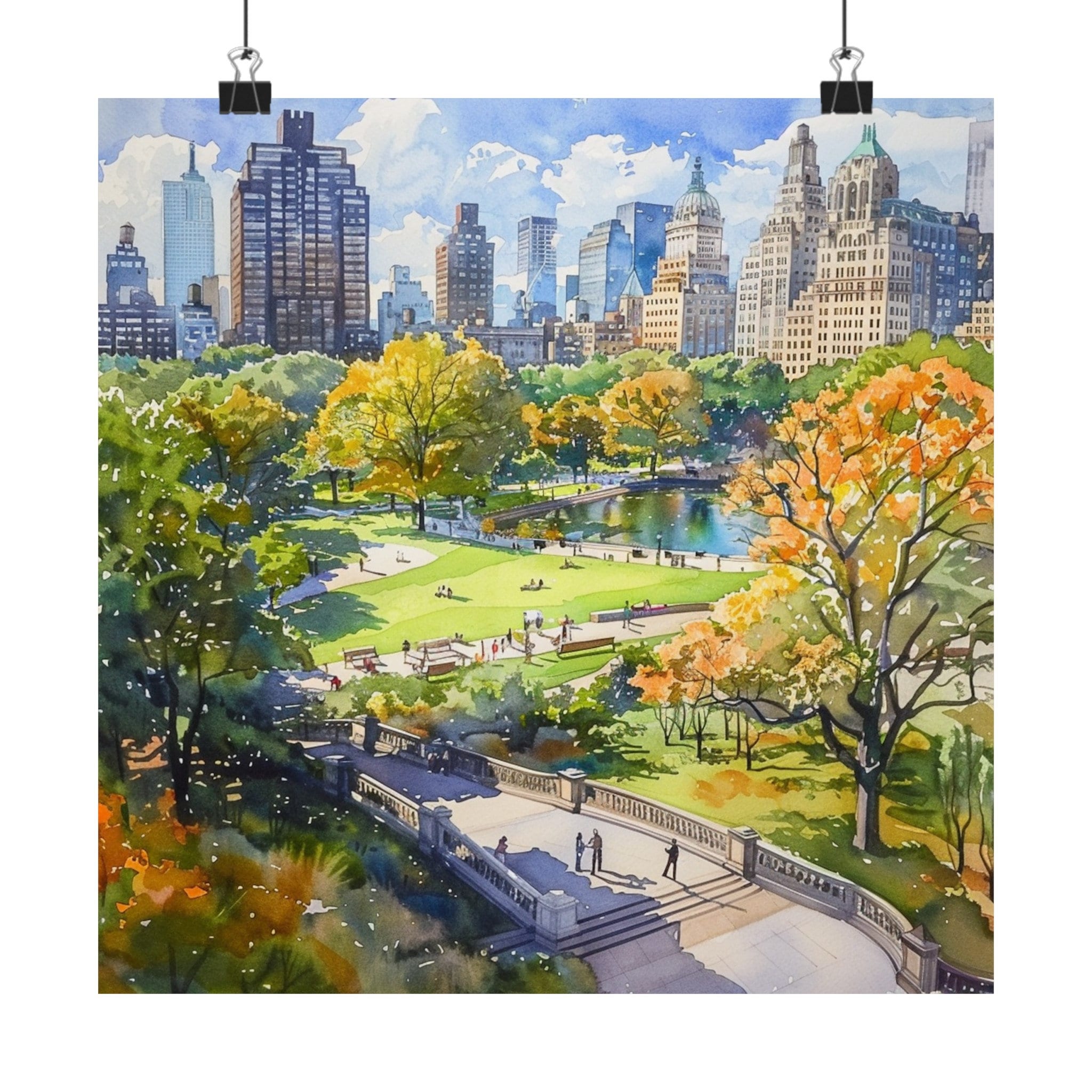 New York Painting Central Park Watercolor Print, Fall