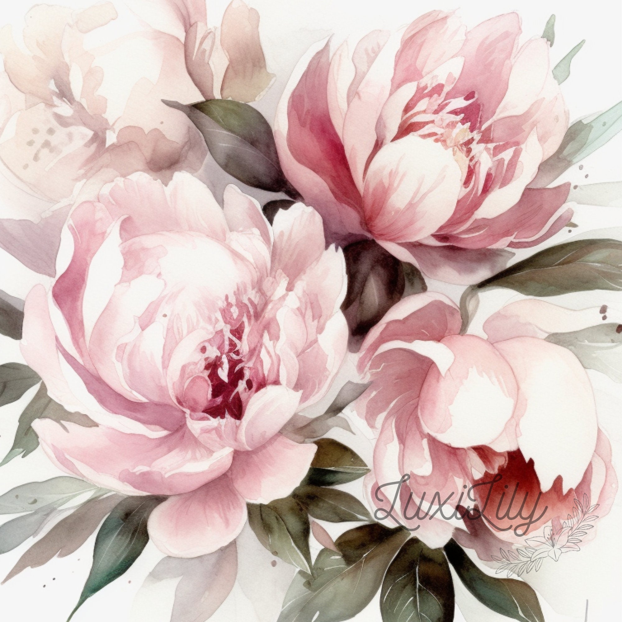 Pink Peony Set of 2 Prints, Watercolor Peony Wall Art, Flower Print ...