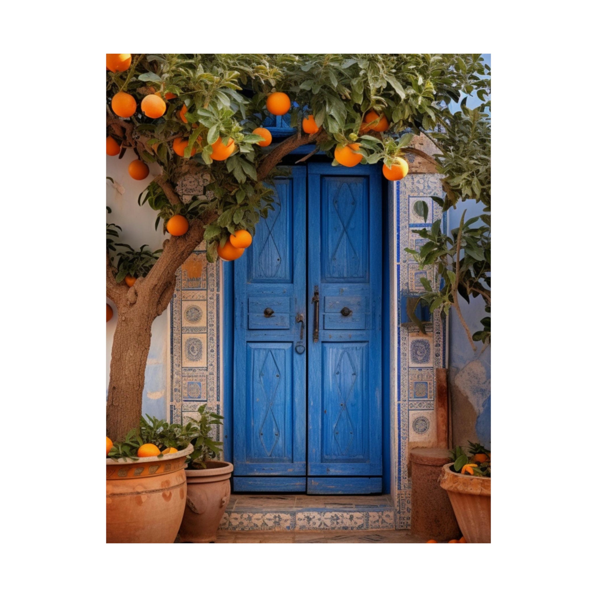 European Orange Tree Wall Art, Rustic Blue Door Photo, Travel Art ...