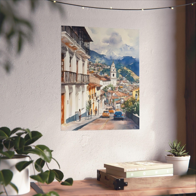 Quito Art, Ecuador Watercolor Painting, Andean Mountains Print, Incan Artwork, Latin American Art, Travel Poster, South America Travel Gifts
