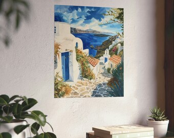 ミコノス島ギリシャ沿岸アートプリント、ギリシャ壁画、エーゲ海の風景