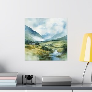 Schottland Wandbild, Scottish Highlands, Aquarell Landschaft, Misty Mountains, UK Reise Geschenk, Europa Kunst Bild 10