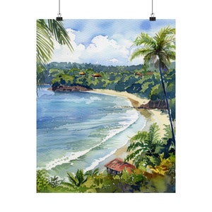 Manuel Antonio Painting Costa Rica Watercolor Art Print, Coastal Artwork, Palm Trees Seascape Art, Costa Rica Travel Poster