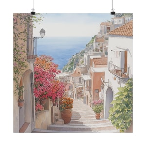 Positano Wall Art, Coastal Italy Watercolor Painting, Mediterranean Print, Seascape Artwork, Italian Travel Poster, European Travel Gift