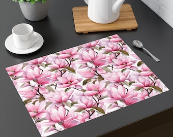 Magnolia Placemat, Pink Floral Placemat, Brunch Decor, Kitchen Decor, Spring Dining Decor, Summer Decor, Hostess Gift, Wedding Gift for Her