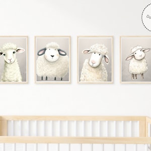 Baby Lamb Wall Art, Lamb Nursery Prints - Lamb Set of 4 Digital Download Prints, Lamb Nursery Theme, Sheep Nursery Prints, Toddler Art