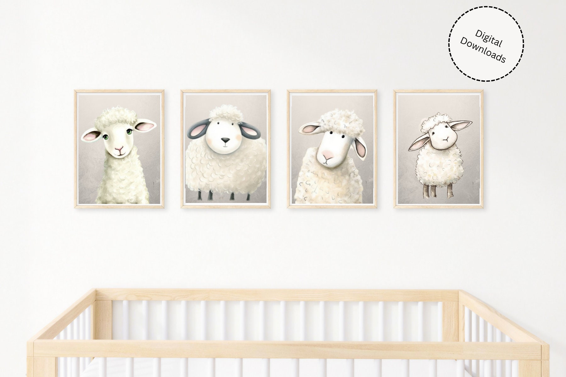 Baby Lamb Wall Art, Lamb Nursery Prints - Lamb Set of 4 Digital Download Prints, Lamb Nursery Theme, Sheep Nursery Prints, Toddler Art