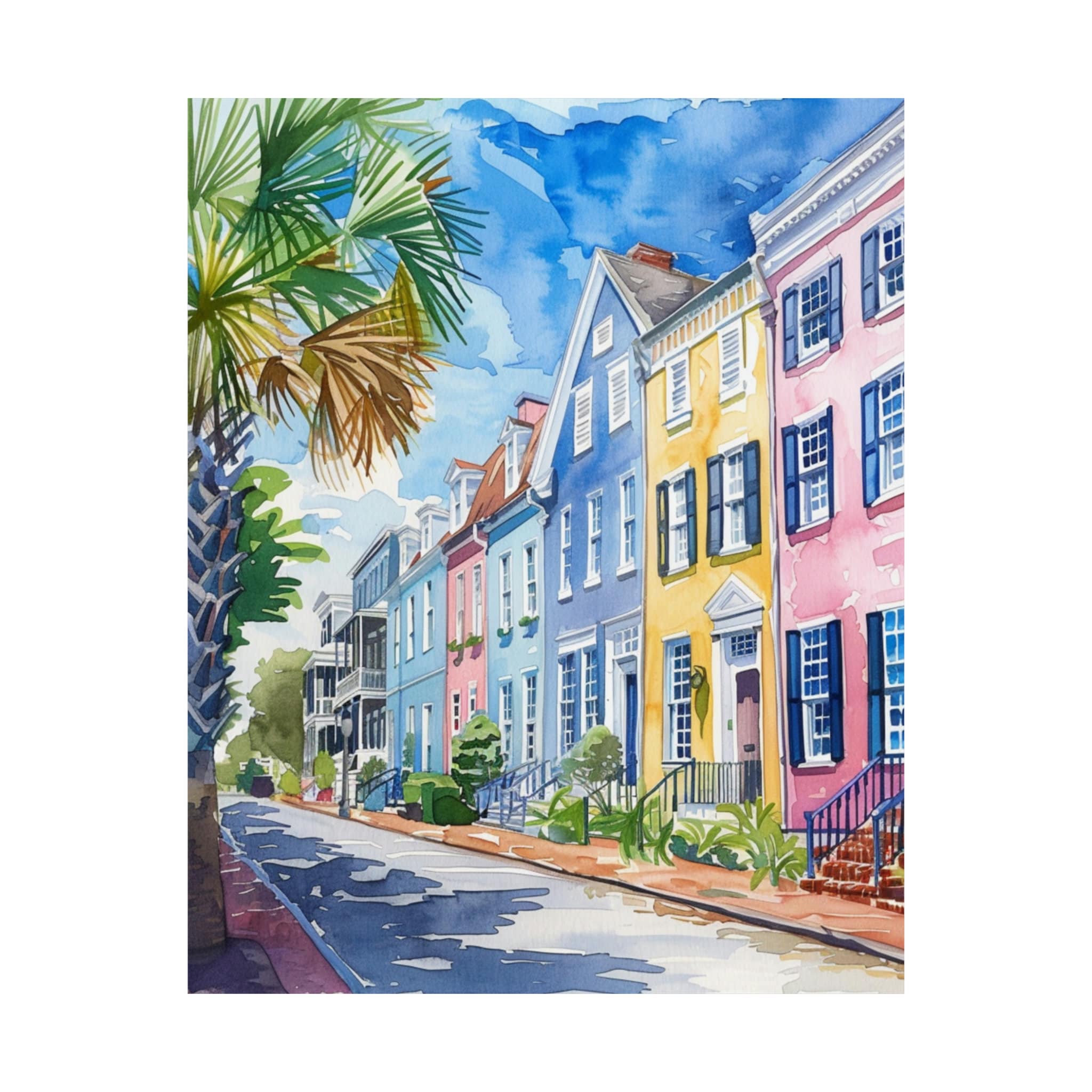 Impresión artística del paisaje urbano de Charleston Rainbow Row, acuarela  de Carolina del Sur, paisaje urbano de Charleston, arte mural de viajes -  Etsy México, image size:2048x2048