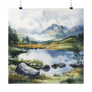 Scottish Highlands Art Print, UK Watercolor Painting, Scotland Travel Poster, Mountain Landscape Art, Europe Travel Gift, Wall Decor