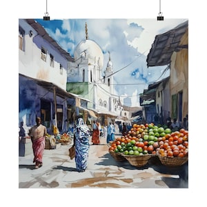 Ethiopia Art Print, Ethiopia Wall Art, Harar Cityscape Watercolor Painting, Africa Print, Travel Poster, Cultural Travel Gift