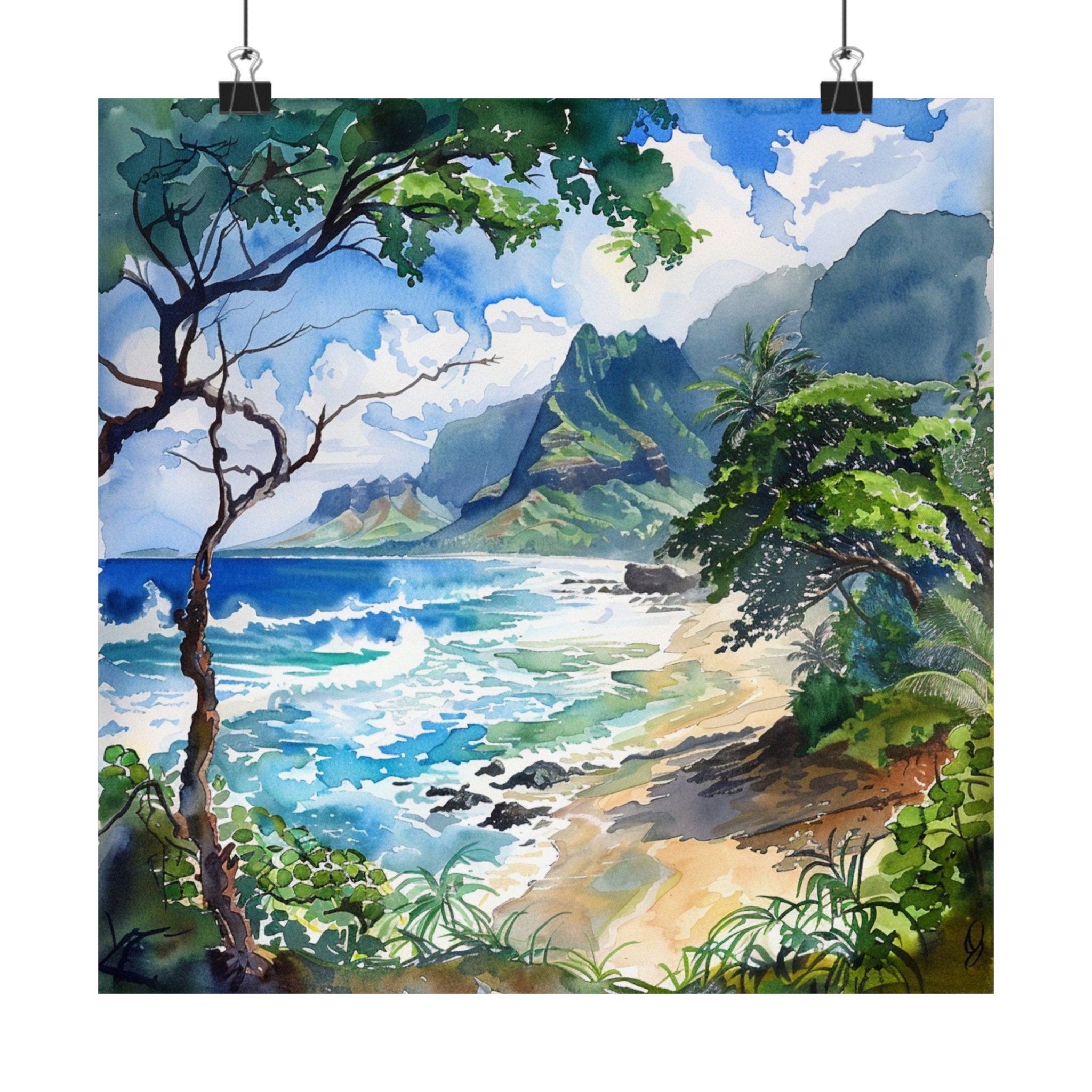 Acuarela de Kauai, impresión de paisaje marino de Hawái, arte mural isleño,  obra de arte costera, decoración de pared hawaiana, póster de viaje, regalo  de viaje - Etsy México, image size:2048x2048
