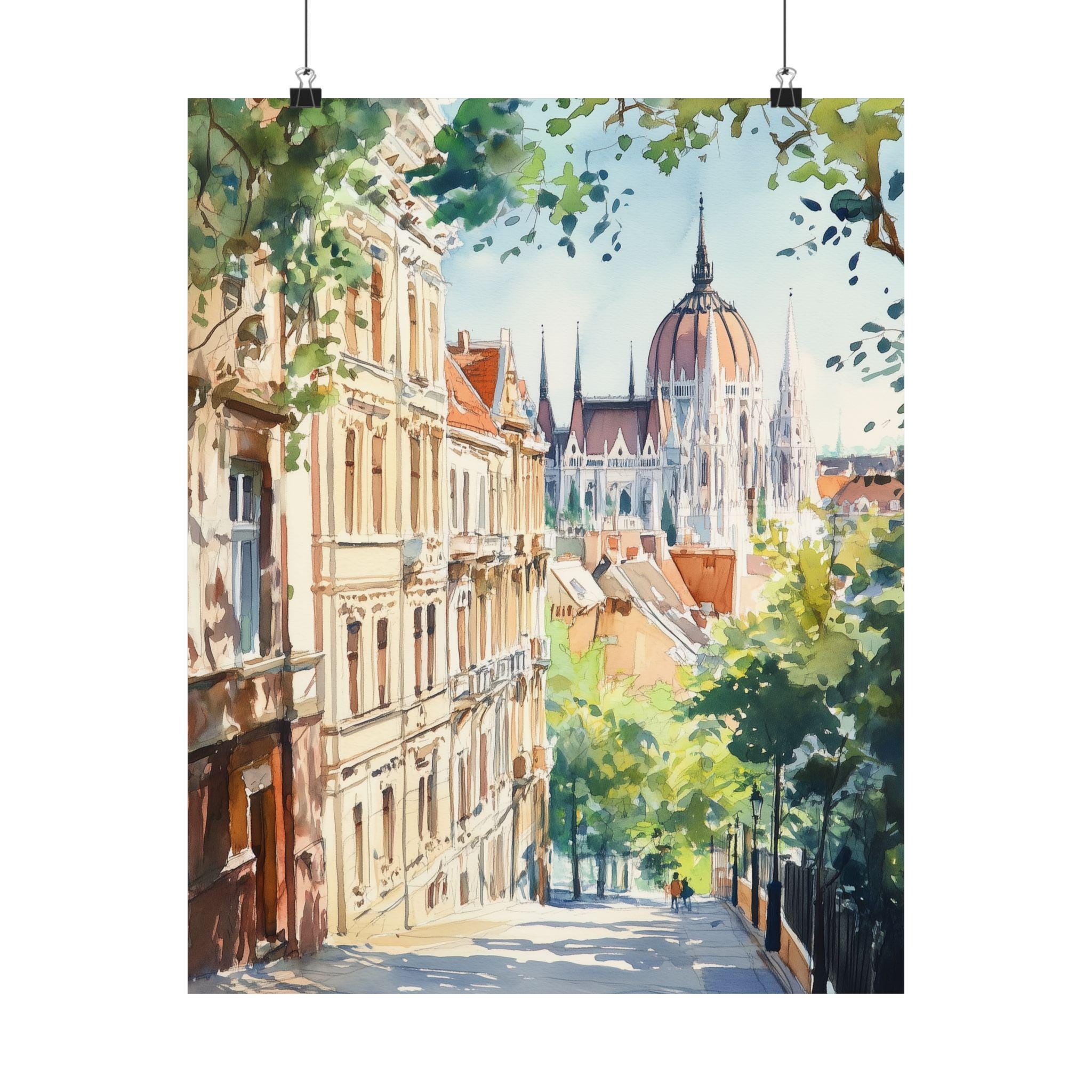 ブダペストの絵画、ハンガリーの街並みのアートプリント、ヨーロッパの