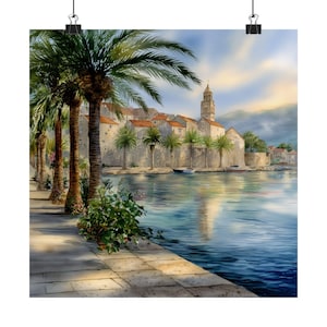 Korcula Croatia Watercolor Art Print: Croatian Island Travel Poster