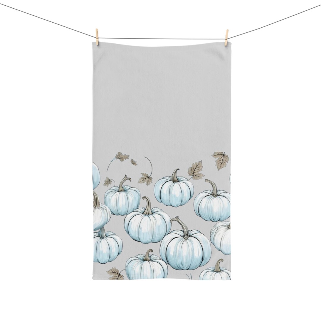 Teal Pumpkin and Fall Leaves Hand Towel Fall Hand Towel Etsy