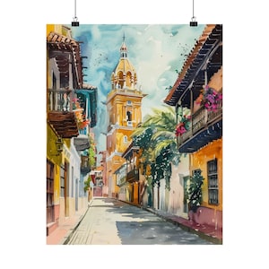 Colombia Painting, Cartagena Travel Poster, Colonial Cartagena Art Print, Watercolor Artwork, Latin America Travel Gift, South American Art