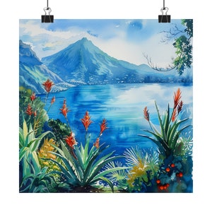 Lake Atitlan Painting, Guatemala Art Print, Travel Print, Central American Scenic Lake Wall Art Print, Guatemala Travel Gift, Watercolor Art