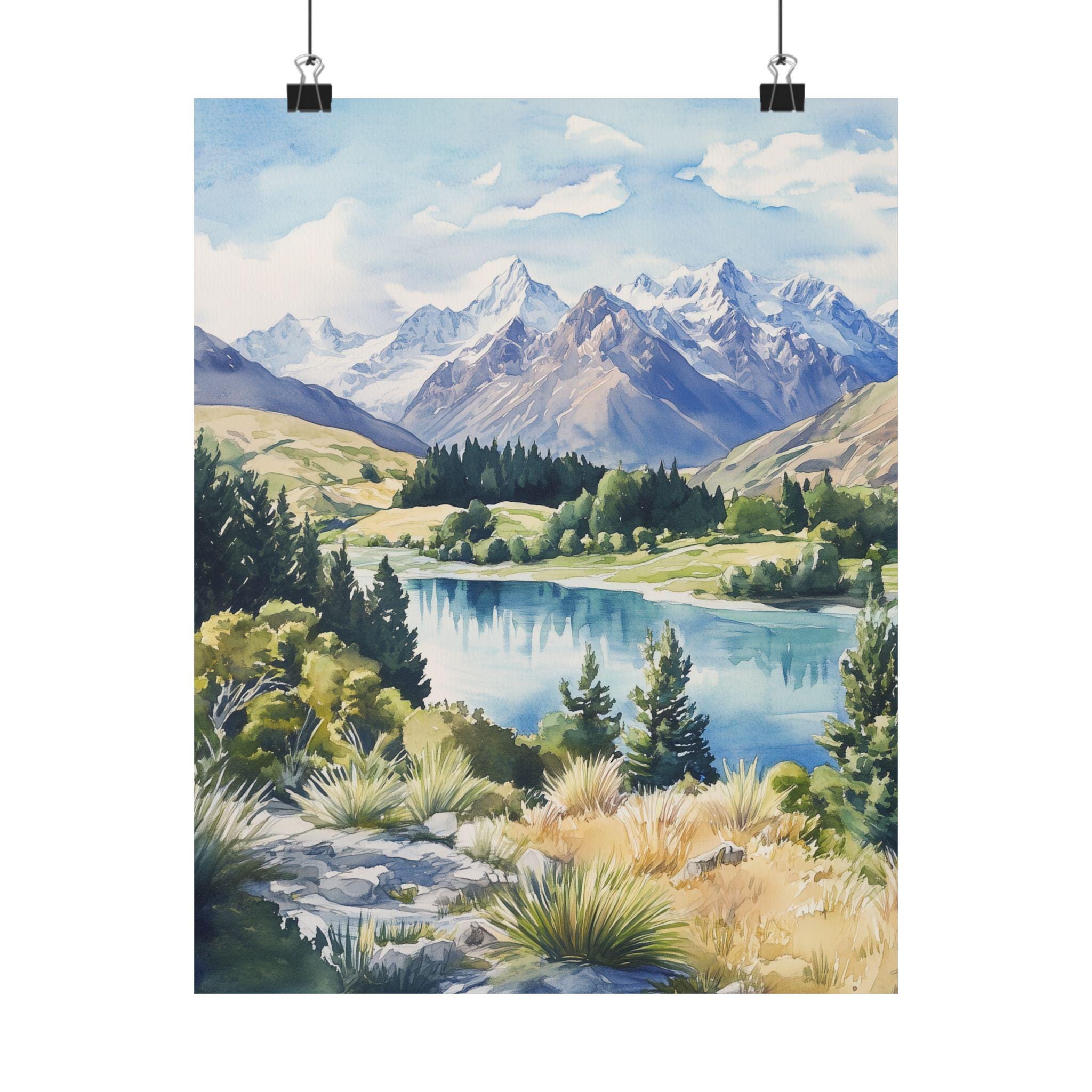 New Zealand Watercolor Painting, Nature Landscape Artwork