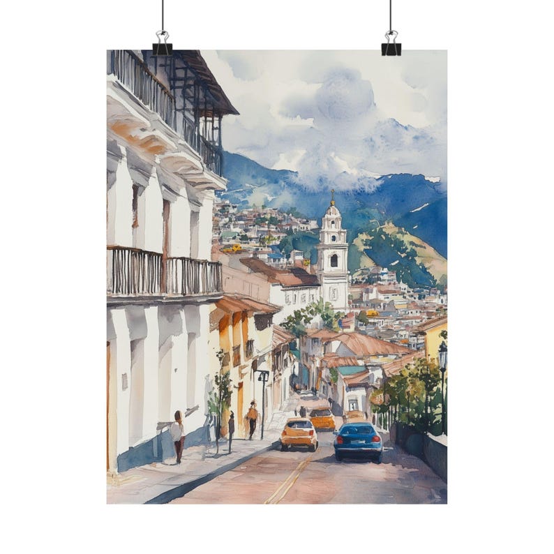 Quito Art, Ecuador Watercolor Painting, Andean Mountains Print, Incan Artwork, Latin American Art, Travel Poster, South America Travel Gifts image 6