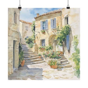 Acquerello di Gordes, Francia, Sud della Francia, Provenza, Paesaggio urbano francese, Poster di viaggio in Francia, Regalo di viaggio