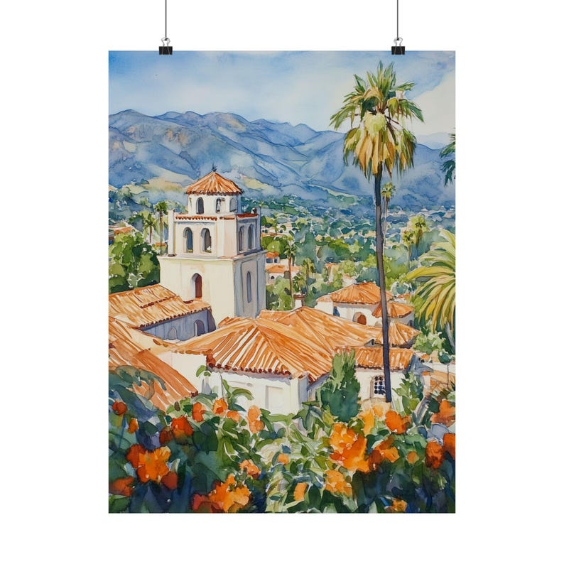 Santa Barbara Watercolor Painting: California Travel Poster Art Print, Personalized Gift image 8