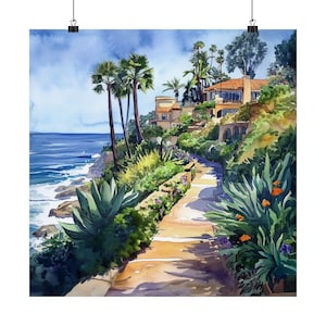 La Jolla Watercolor Painting, Coastal California Wall Art, San Diego Print, La Jolla Wall Art, USA Travel Poster, Travel Gift